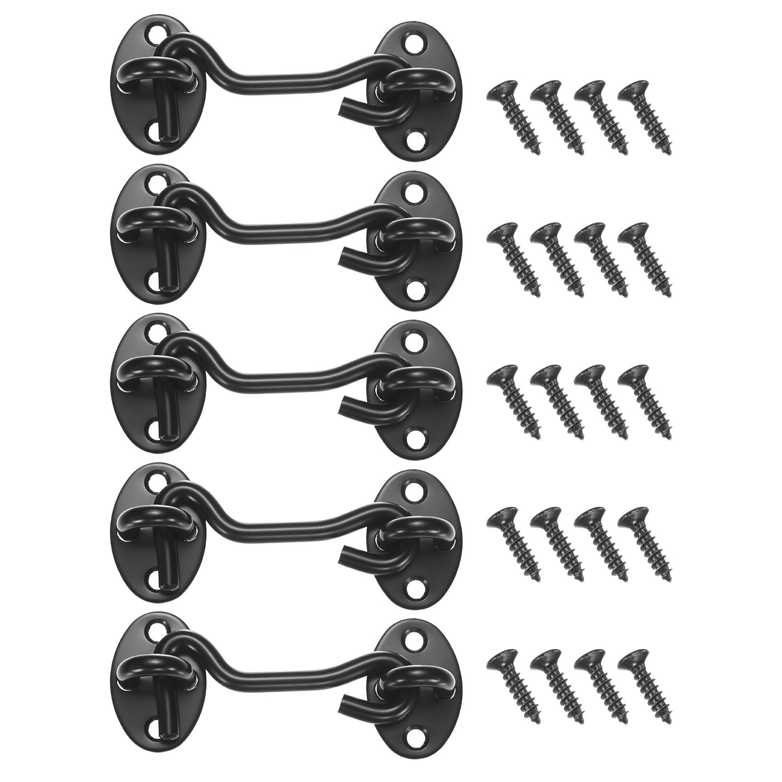 M METERXITY 5-Pack Hook and Eye Latch for Door 3 Inch Stainless Steel Gate Latch Barn Door Lock Hook and Eye Gate Latch for Gate/Shutters/Window/Cabinet/Bathroom [Black]