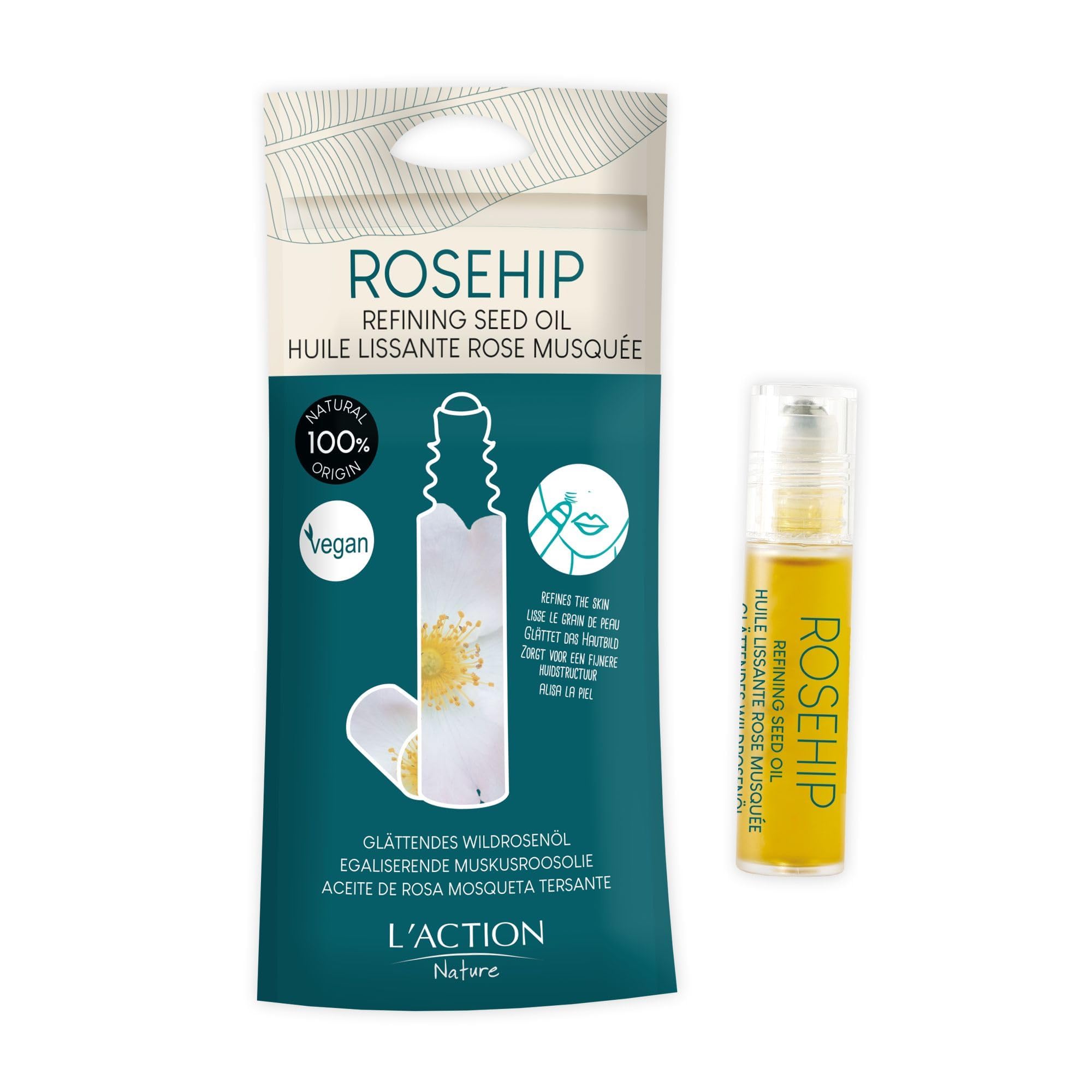 L'Action Paris Rosehip Refining Seed Oil, Nourishing and Moisturising Natural Face Oil to Help Improve Blemishes, Targeted Oil for Blemishes, Leaves Skin Supple and Nourished 10ml