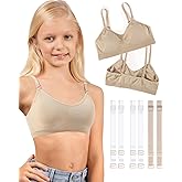 iMuchic Clear Straps Dance Bra for Girls, 8-16 Years Training Ballet Gymnastics Sports Seamless Bralette with Silicone Covers