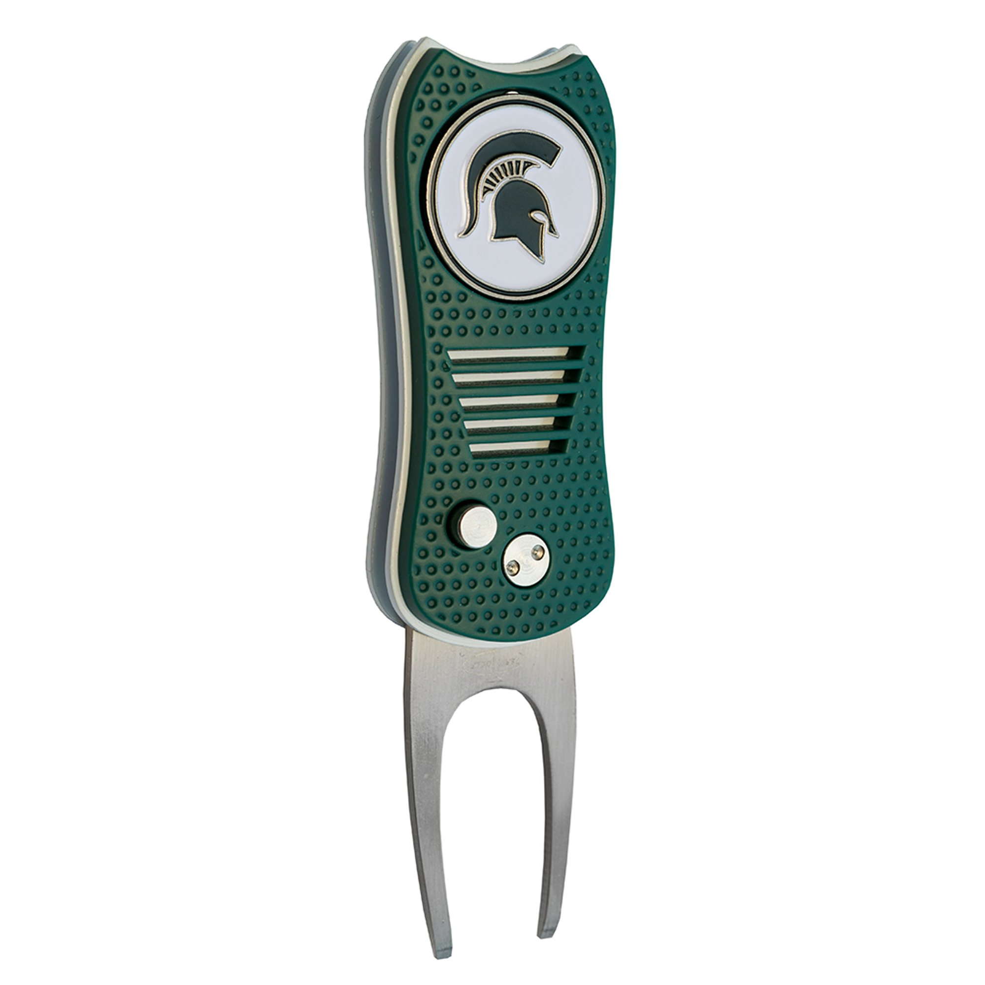 Team Golf NCAA Michigan State Spartans Switchblade Divot Tool with Double-Sided Magnetic Ball Marker, Features Patented Single Prong Design, Causes Less Damage to Greens, Switchblade Mechanism