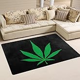 WOZO Green Marijuana Leaf Black Artwork Area Rug Rugs Non-Slip Floor Mat Doormats for Living Room Bedroom 60 x 39 inches