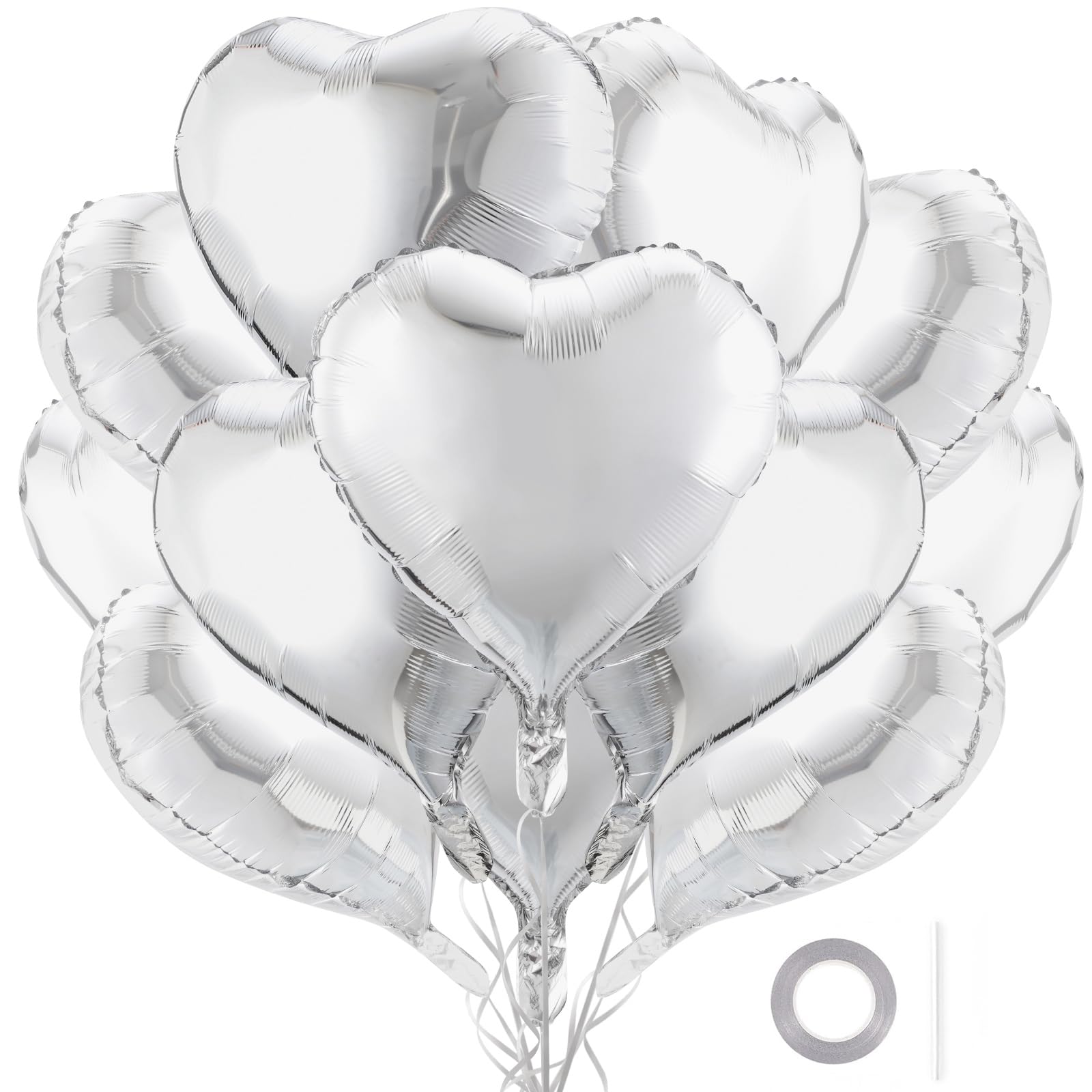Photo 1 of 12Pcs Silver Heart Balloons, 18 Inch Silver Heart Shape Balloons Valentine Balloon for for Valentines Day Wedding Brithday Decorations