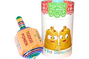 Dos Costalitos Toma Todo Pirinola Mexicana de Madera - 3 inch Traditional Mexican Wooden Spinning Top Put and Take Game Juegos Mexicanos de Mesa Adult Party Fiesta