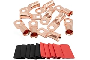MEYOOZIISU 10PCS 2/0 AWG-3/8 Wire Lugs - Battery Cable Lugs, Copper Terminal Connectors, Ring Terminals, Marine Grade - with 