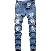 Boy's Stretch Comfy Ripped Jeans Skinny Stylish Distressed Washed Denim Jeans Pants