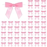 50 Pcs Pink Ribbon Bows, Satin Ribbon Twist Tie Bows Gift Wrapping Premade for Basket Crafts Wedding Baby Shower Brithday Christmas Party Decorations