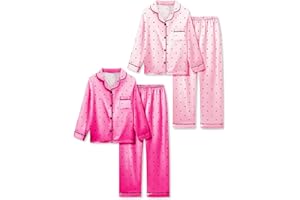Vopawetty Satin Pajamas for Girls, 4-Piece Long Sleeve Silky Button Down PJ Set