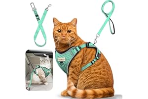 MingXpets Cat Harness and Leash for Walking, Retractable Cat Harnesses and Leash Set Escape Proof, Breathable Soft Kitten Small Large Harness for Travel Training and Walking, Green, M