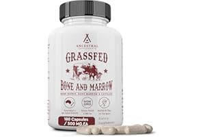 Ancestral Supplements Grass Fed Beef Bone and Marrow Supplement, 3000mg, Skin, Oral Health, and Joint Support Supplement, Promotes Whole-Body Wellness, Non GMO Whole Bone Extract, 180 Capsules