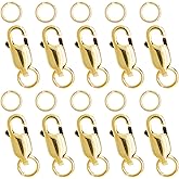 BUXIMN 10PCS 18K Gold Lobster Claw Clasps, Jewelry Clasps with Jump Rings for DIY Crafts, Lobster Clasps for Jewelry Making Bracelets Necklace(14mm)