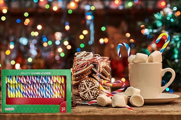 FRUIDLES CHRISTMAS CANDY CANES SUCKERS, MULTICOLORED RAINBOW FRUITY FLAVOR, INDIVIDUALLY WRAPPED (12-PACK)