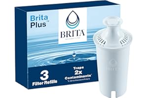 Brita Plus Water Filter, BPA-Free, High-Density Replacement Filter for Pitchers and Dispensers, Reduces 2x Contaminants*, Lasts Two Months or 40 Gallons, Includes 3 Filters