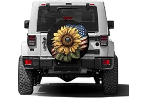 Delerain Spare Tire Cover with Backup Camera Hole Sunflower with USA Flag Wheel Covers Waterproof Dust-Proof UV Sun Universal Fit for Trailer RV SUV Truck (17 Inch for Diameter 31"-33")