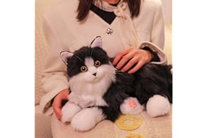 Chongker Interactive Companion Robot Pets Realistic Stuffed Animals Cat Plush Voice Heartbeat and Purring,Gifts for Parents (Black Cat)