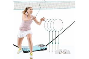 ENOVI EasyGo Pro Badminton Set, with Net, 4 Racket, 4 Shuttlecocks, Portable Storage Box - Upgraded 15ft Wide Net, Adjustable