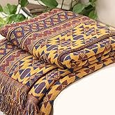 VANJOROY Boho Throw Blanket for Couch Chair, 100% Thick Cotton Southwest Aztec Sofa Cover Throw - Reversible Hippie Decor Bohemian Blanket for Bed Tapestry Outdoor Camping. 51″×71″