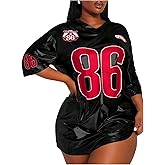 OYOANGLE Women's Jersey Dress Silver T-Shirt Oversized Y2k Number Print Short Sleeve V Neck Tees Party Top Shirt Dresses