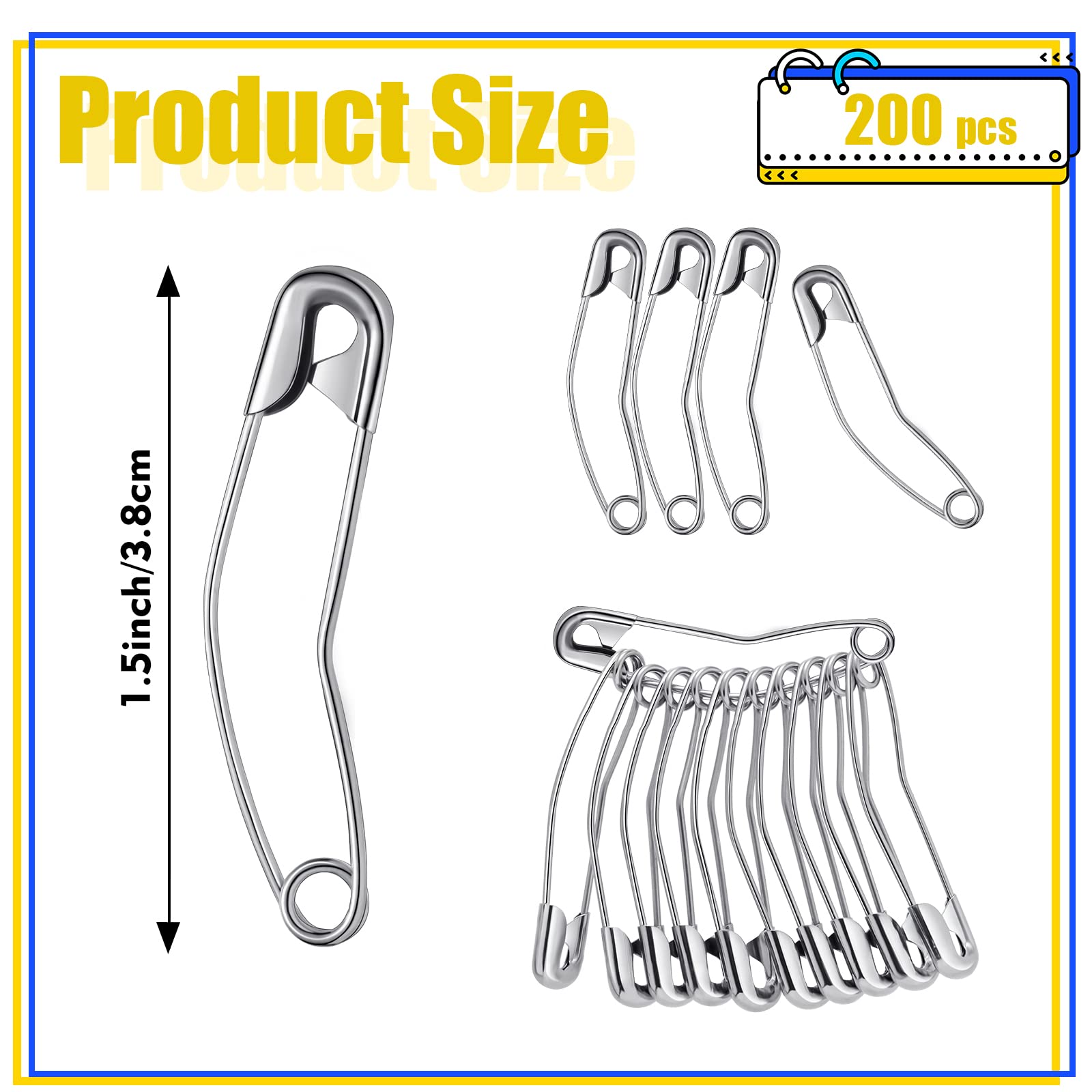 Cindeer 200 Pcs Curved Safety Pins 1.5 Inch Quilting Basting Safety Pins for Quick Basting Knitting and Quilting, Silver
