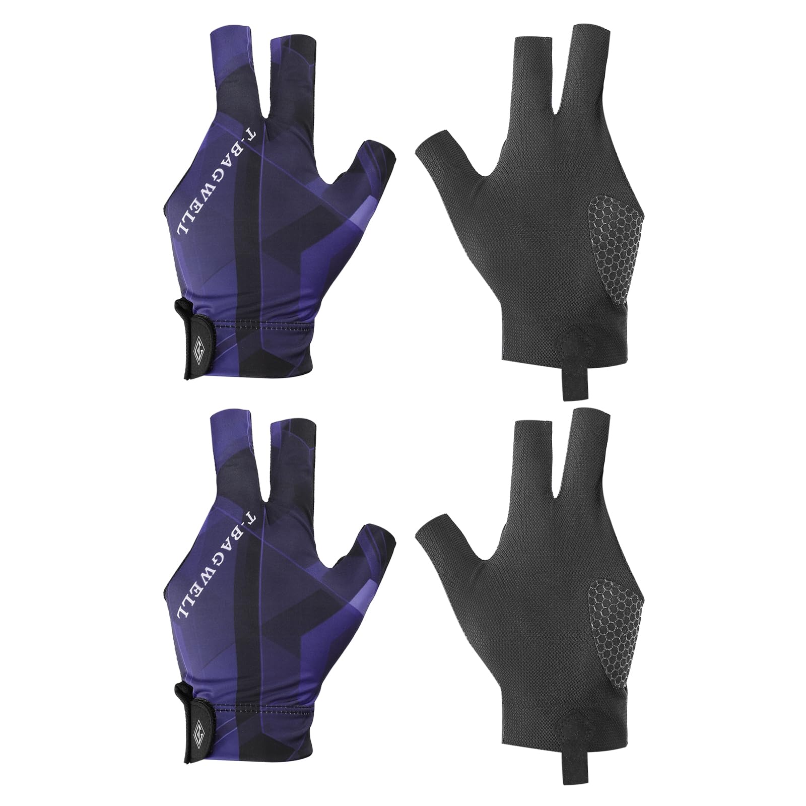 PATIKIL 3 Finger Pool Glove Left Hand, 2 Pcs Billiard Gloves, Black Purple