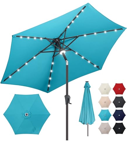 AckMizz Solar Patio Umbrella with Centre Light, 7.5 ft Aqua Blue
