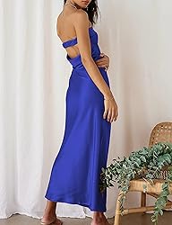 Realtix Satin Silk Backless Tube Tops Maxi Dress