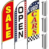 Hahafelt 3 Pcs Used Cars Flag 7 x 5.4 ft Car Auto Dealer Swooper Feather Flags Kits Set Advertising Banner Dealership Supplies with Pole Kit for Auto Sale Business Advertising