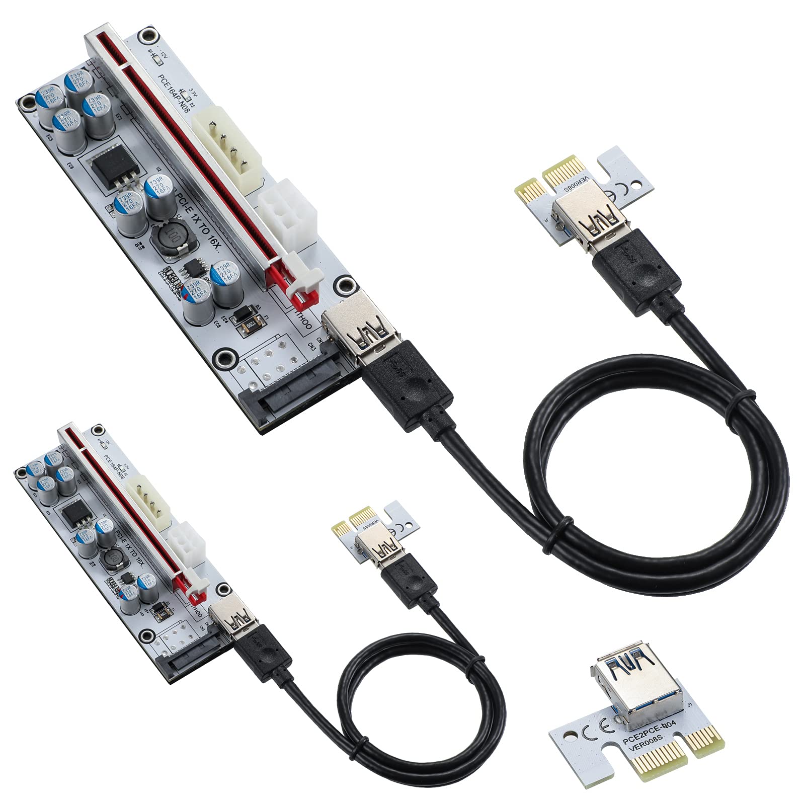 MZHOU PCIe Riser 1X to 16X Riser Card GPU Riser Card with 0.6m USB 3.0 Extension Cable Graphic Extension for Bitcoin Crypto Ethereum Mining(Chip:VER010-X White-2 PACK)