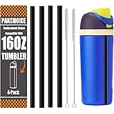 4PCS Replacement Straws for Owala 16oz Water Bottle, Reusable Plastic Straws with 2 Cleaning Brush for Cup 16oz Travel Tumbler Accessories Parts for Sports Bottle,Black