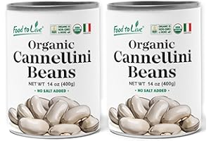 Food to Live Organic Italian Canned Cannellini Beans, 14 oz (Pack of 2) - Unsalted Non-GMO White Kidney Beans. Good Source of Fiber and Protein