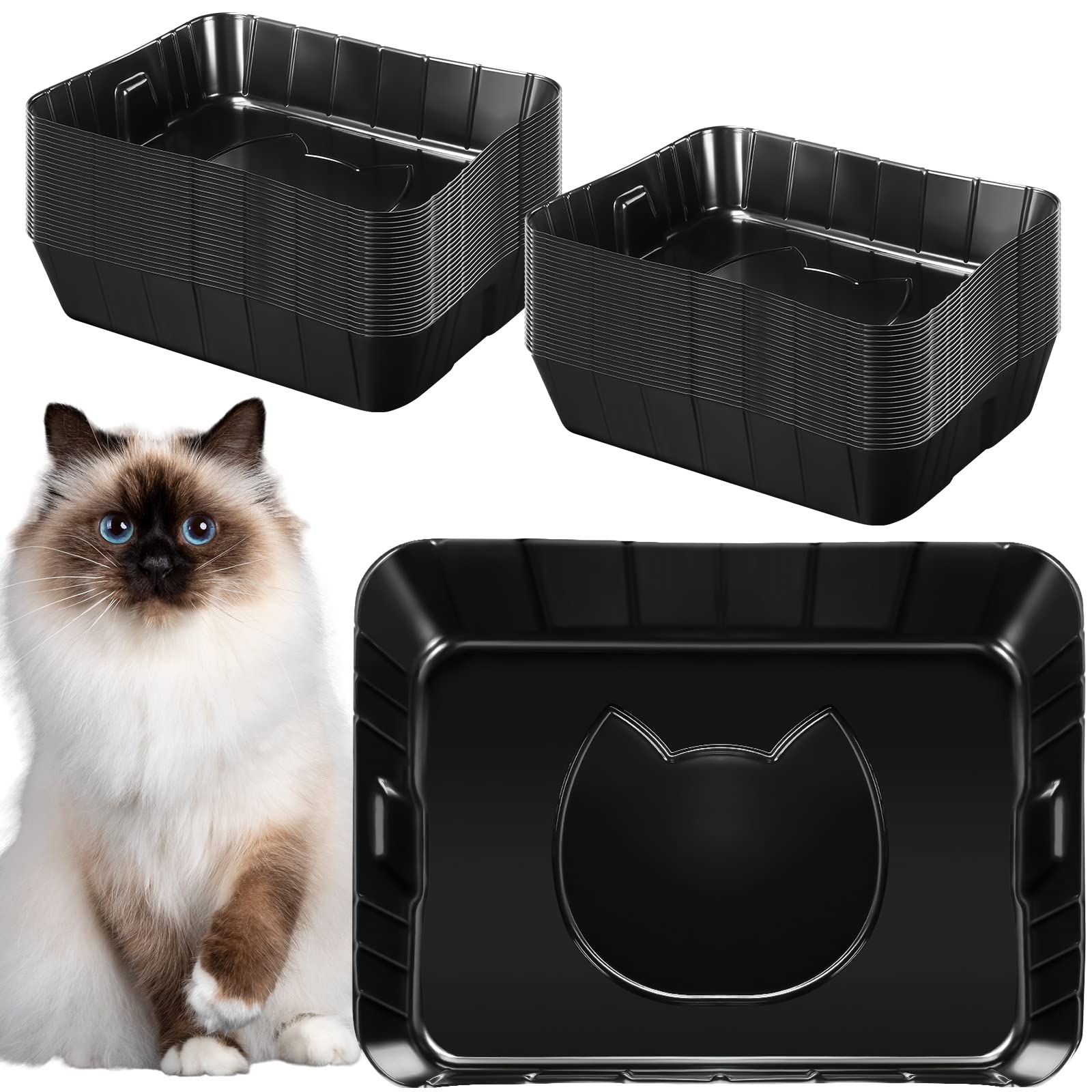 Photo 1 of 50 Pieces Disposable Litter Boxes for Cats Small Kitty Litter Box Litter Tray for Pets Plastic Litter Boxes for Indoor Cats Kitten Hamster Rabbit Guinea Pig Travel, 15.7 x 11.8 x 3 Inches, Black