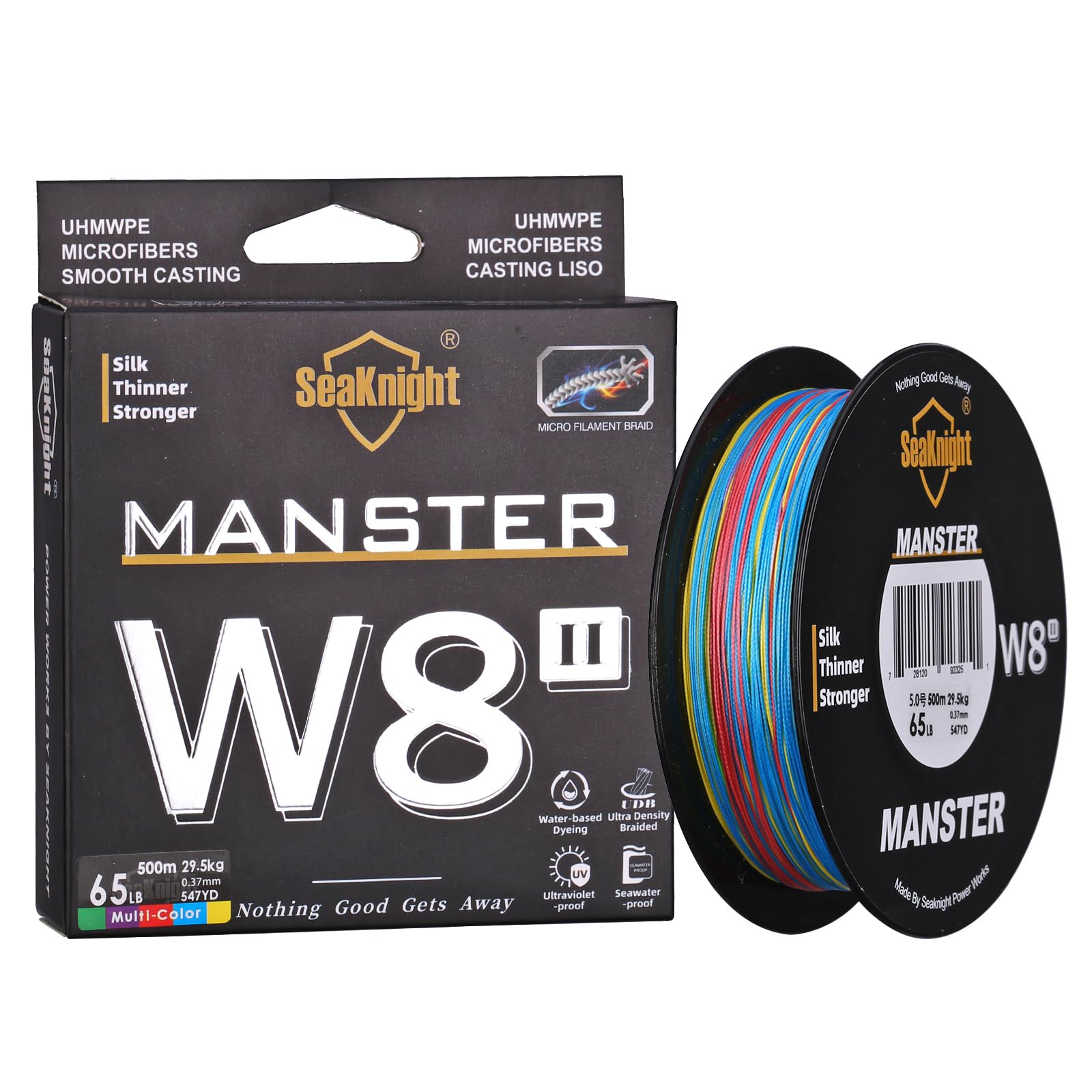 Seaknight W8 II 8 Strands Braided Lines 500M Smooth PE Braid Multifilament Wire Carp Fishing Lines Double Coating UV-proof Saltwater-proof Fishing Line for Sea Fishing 15-100LB