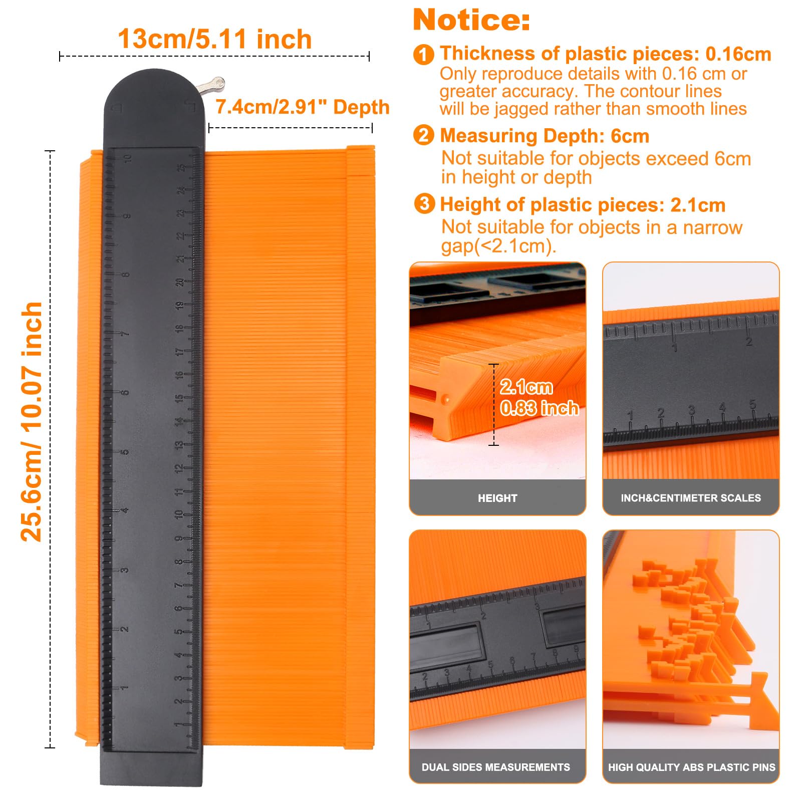10 Inch Super Gauge Shape and Outline Tool, Contour Gauge Profile Tool with Lock, Measuring Tools Shape Duplicator Woodworking Tools