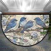 Pardick Vintage Blue Bird Branch Half Round Door Mat, Cute Animal Non-Slip Half Circle Area Rug Doormat Absorbent Half Moon R