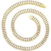 HH Bling Empire Iced Out Chains for Men Silver and Gold Diamond Tennis Necklaces-Mens Hip Hop Baguette Tennis Chains 16-30 Inches