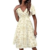 domirica Women 2025 Floral Print Dresses Short Sleeve V Neck Empire Waist Mini Casual Dress Swing Flowy Sun Dress