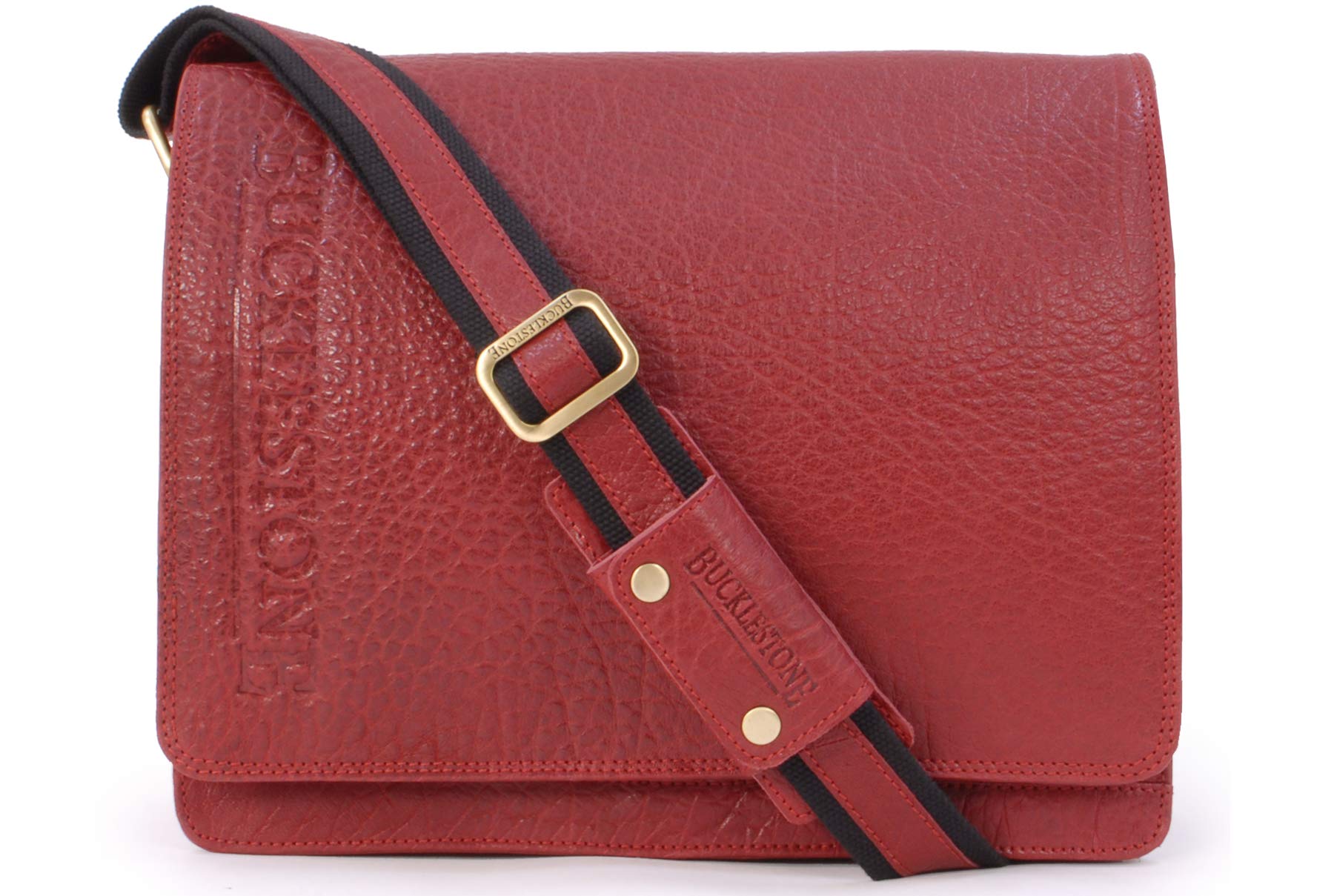 Bucklestone - Men's Leather Medium Messenger Bag - Crossbody Work Bag for 15 inch Laptop & A4 Notebooks - Lancaster - Bubble Red