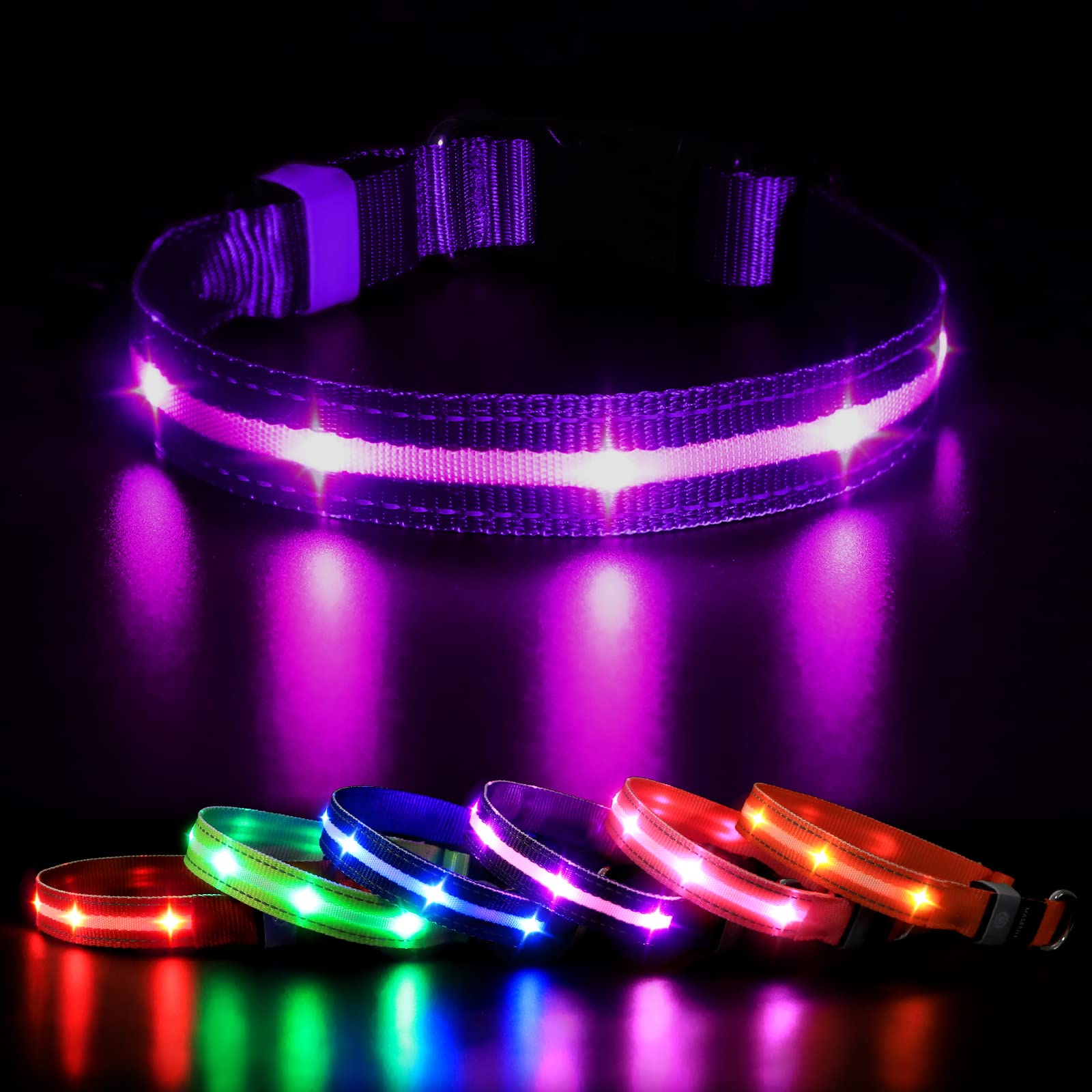 MASBRILL Light Up Dog Collar, Dog Collars Light for the Dark, Rechargeable LED Dog Collar Waterproof 3 Glowing Modes, Adjustable Flashing Dogs Collar for Small Medium Large Dogs Night Walking