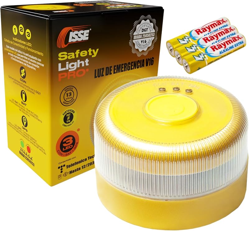 SAFETY Baliza v16 Homologada DGT SIM y Datos Incluidos hasta 2038 - Luz Emergencia Coche Homologado DGT 3.0 - v16 Con Geolocalización Obligatoria Enero 2026 v16 Homologada DGT