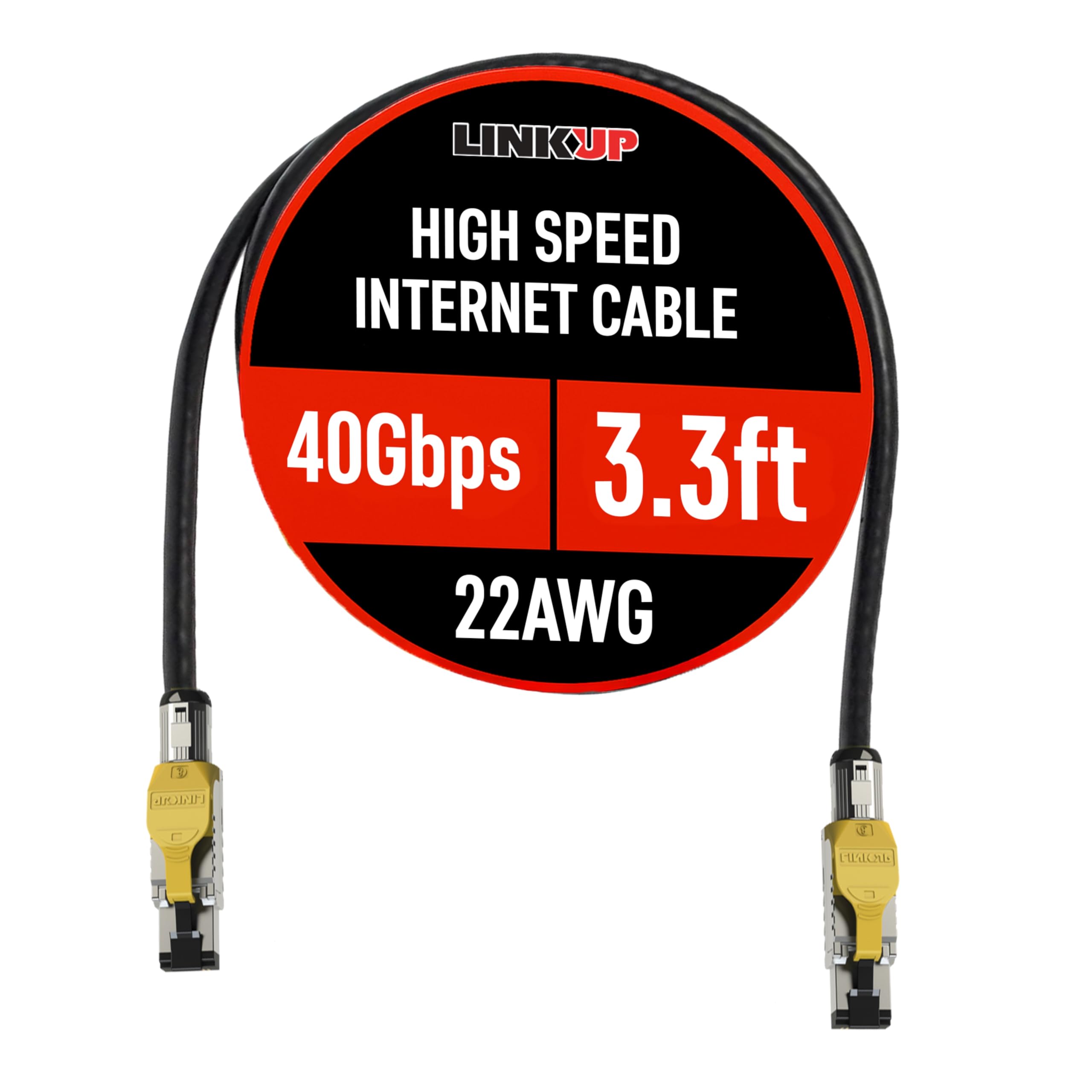 LINKUP - [GHMT & DSX8000 Certified Cat8 Ethernet Patch Cable S/FTP 22AWG Double Shielded Solid Cable | 2000MHz 2GHz 40Gbps | 5th-Gen Ethernet LAN Network 40G Structure Wires |Black| 1 M (3.3ft)