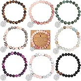 FIRAZIO 8Pcs Teacher Appreciation Bracelets, Natural Stone Elastic Bead Bracelets for Women & Men