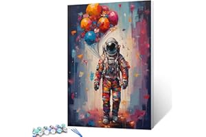 AIHONMIN Astronaut with Balloon Oil Painting Paint by Number Kits 16 x 20in Banksy Graffiti Canvas DIY Oil Painting for Students Adults Beginner with Brushes and Acrylic Pigment Wall Art Decor Gift (Frameless)