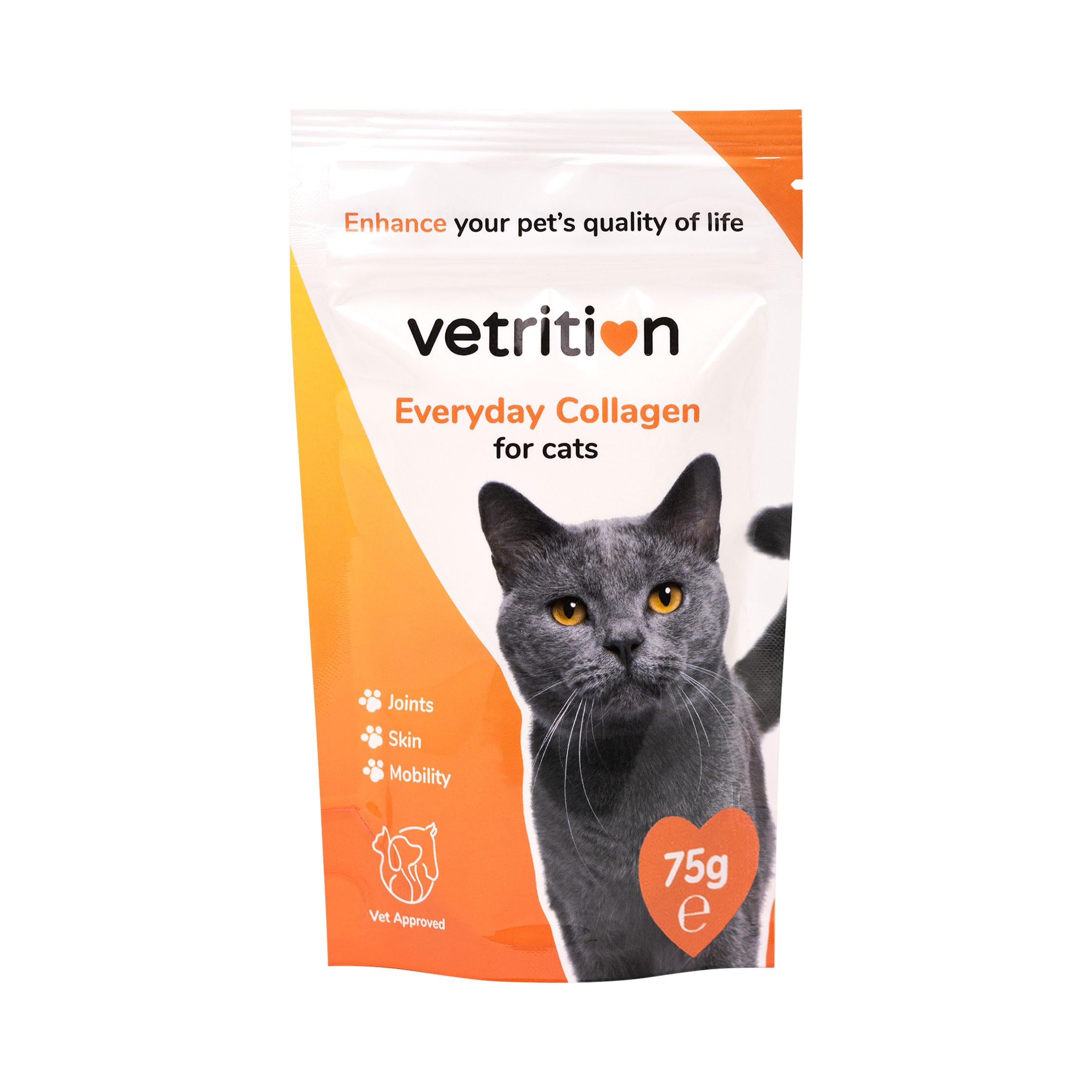 Vetrition Everyday Collagen for Cats - Bioactive Cat Supplement for Hip & Joint Care - Easily Digestible Vet-Trusted Cat Collagen Powder for Mobility & Skin Health (75g Powder)