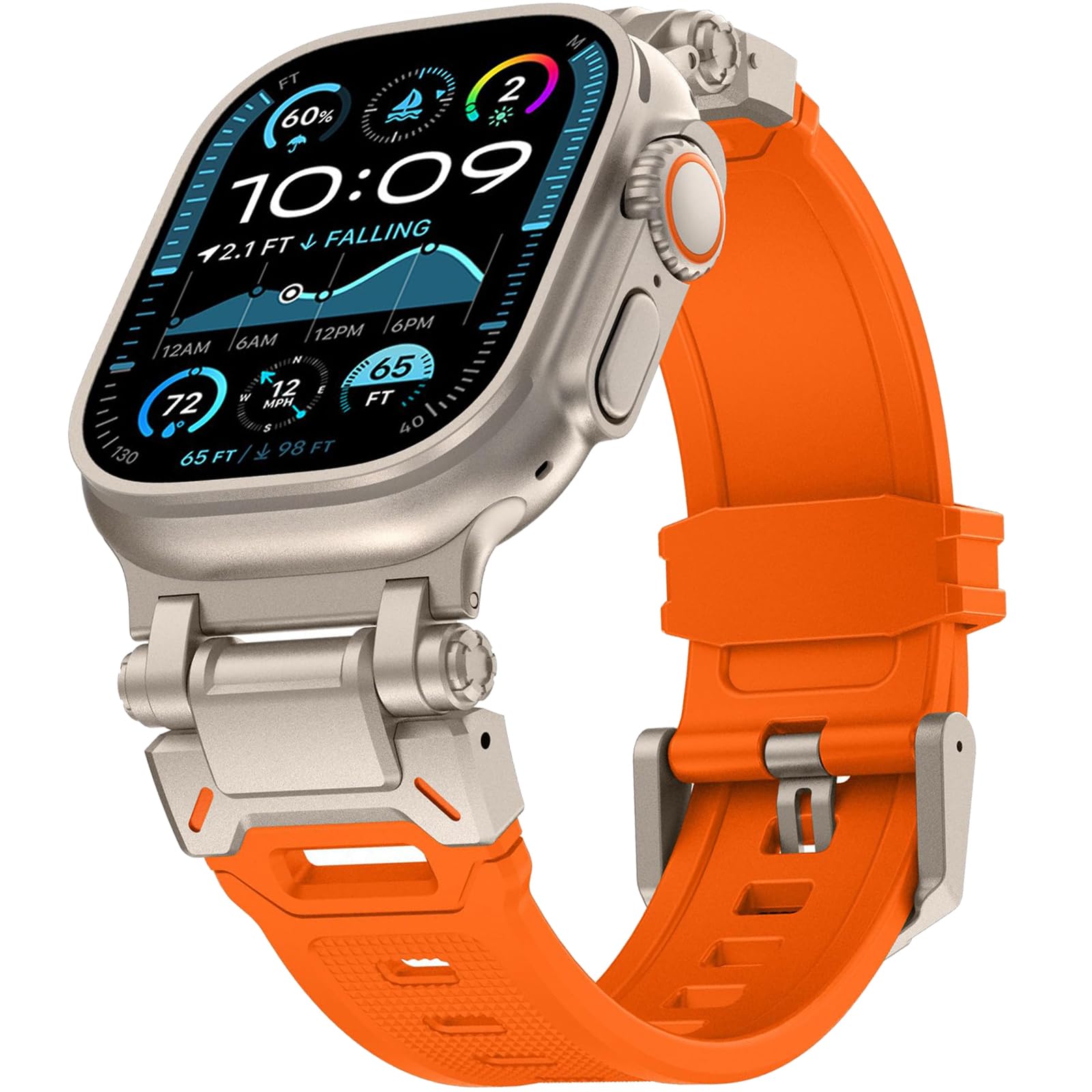 WINGLE Compatible for Apple Watch Strap 49mm 46mm 45mm 44mm 42mm(series 3), Durable Silicone Rubber Sport Straps for iWatch Ultra 3 2 1/SE 3 2 1/Series 11 10 9 8 7 6 5 4 3 2 1, Titanium/Orange