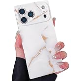 MUGCOFF Rectangle Marble Design for iPhone 17 Pro Case for Women,Luxury Marble Glossy Soft Slim Protective Cute Girly Phone Cover for iPhone 17Pro, 6.3 inch, White