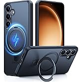 TORRAS Magnetic Stand for Samsung Galaxy S25 Case, [Compatible with MagSafe] [Military Grade Drop Tested] Shockproof Ring Translucent Slim Protective Phone Case for S25 Case Ostand, Black