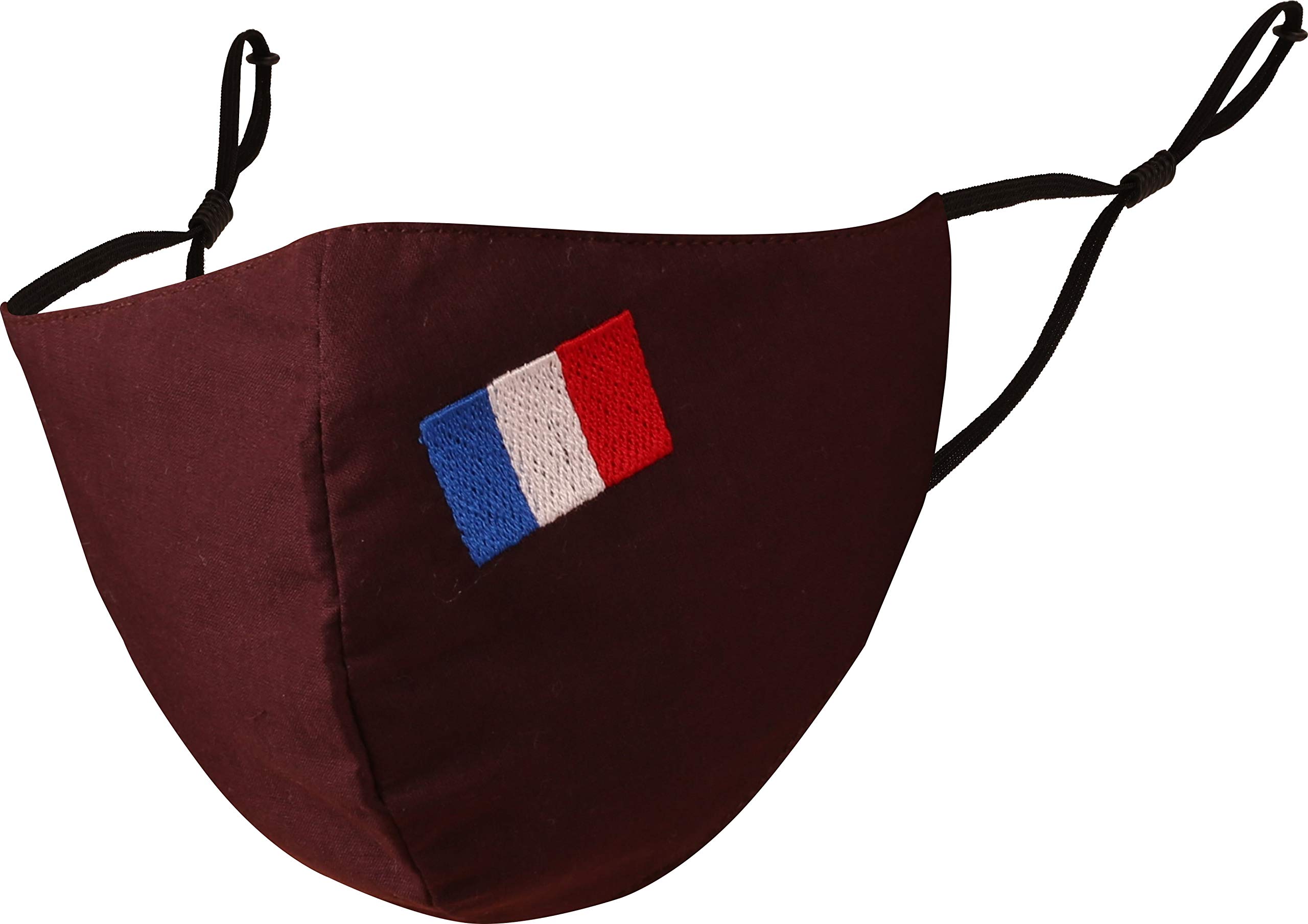 Touchstone Kids French Flag embroidered 3 layer cotton face masks reusable machine washable adjustable for children. (Pack of 1). Dark Brown — image 1