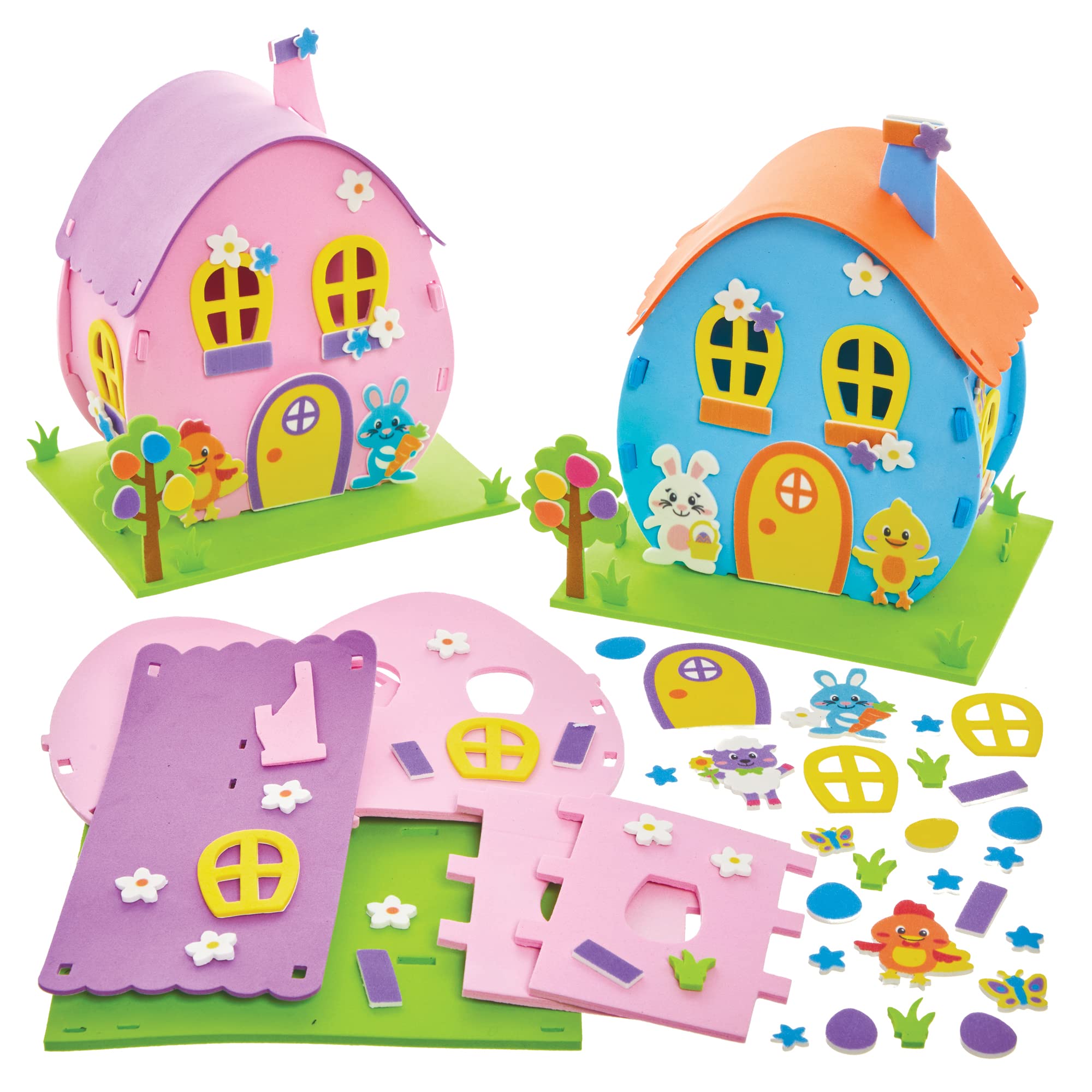 Baker Ross FX524 Easter Egg House Kits - Pack of 2, Easter Foam Decoration Craft Kits