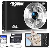 Digital Camera 4K, 2026 Upgrade Black Cameras for Teens, Autofocus Digital Point and Shoot Camera for Kids with 16X Zoom, 64GB SD Card, Compact Small Camera for Boys Girls Teens Kids Gift
