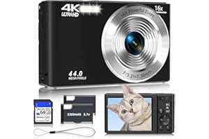 SMARTKLIK Digital Camera 4K, Upgrade Black Cameras for Teens, Autofocus Digital Point and Shoot Camera for Kids with 16X Zoom, 64GB SD Card, Compact Small Camera for Boys Girls Teens Kids Gift