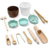 Tiangrid 14pcs Sensory Bin Tool Sensory Tools for Boys and Girls Fine Motor Skill Toys Wooden Tong Spoons Bowls Plate Hammer Magnifying Glass and Rolling Pin for Transfer Work and Fine Motor Learning